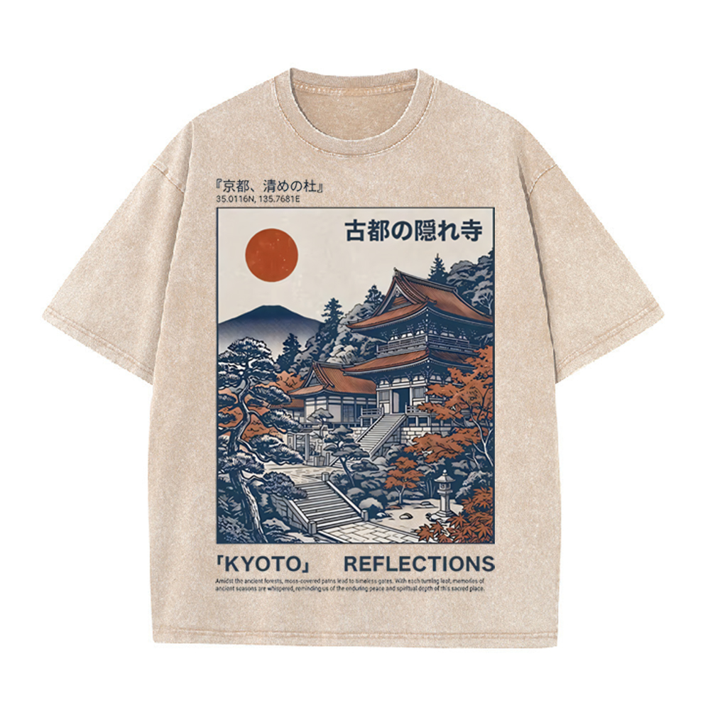 Vintage Fashion Kyoto - Kaos Grafis Pemandangan Kuil Kuno Kyoto