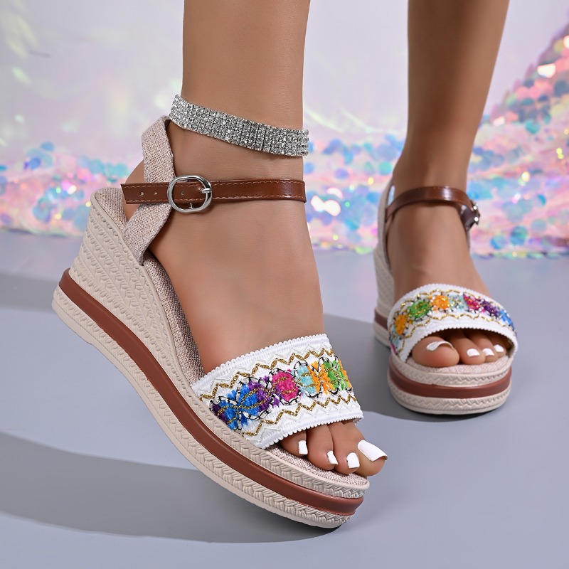 Vintage Fashion Prints - Sepatu Wanita Musim Panas Gaya Bohemian,