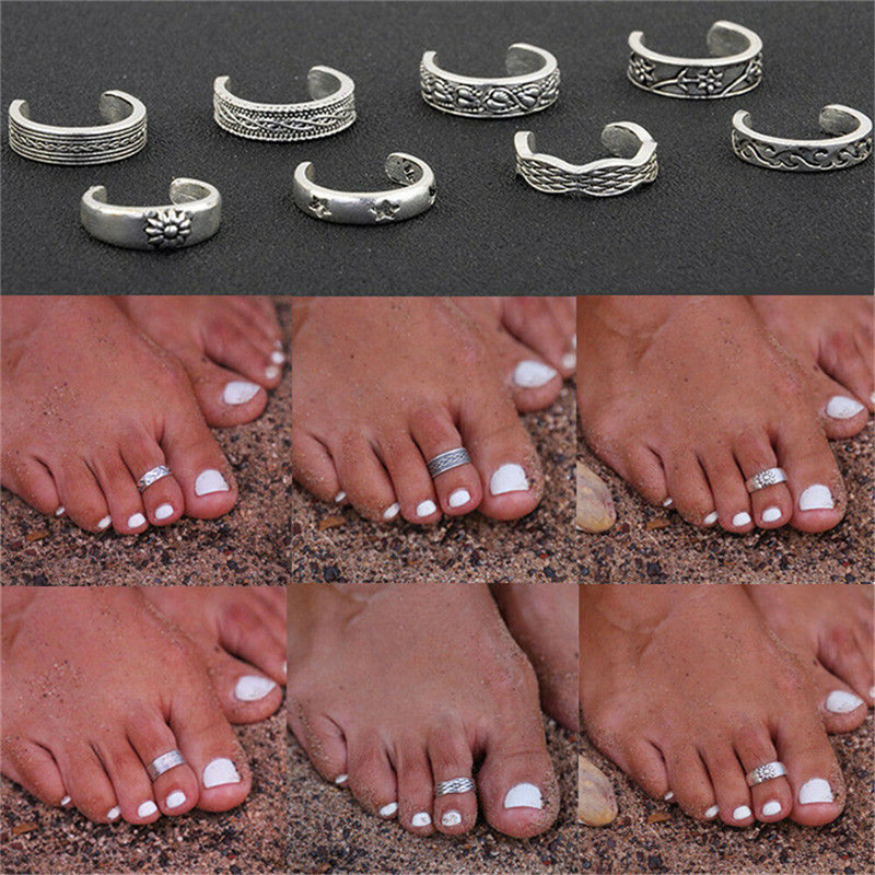 Vintage Fashion Patterns - 8 Buah/Set Cincin Kaki Bersama Retro