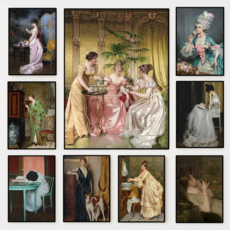 Vintage Fashion Art - Poster Potret Wanita Renaisans Lukisan Kanvas