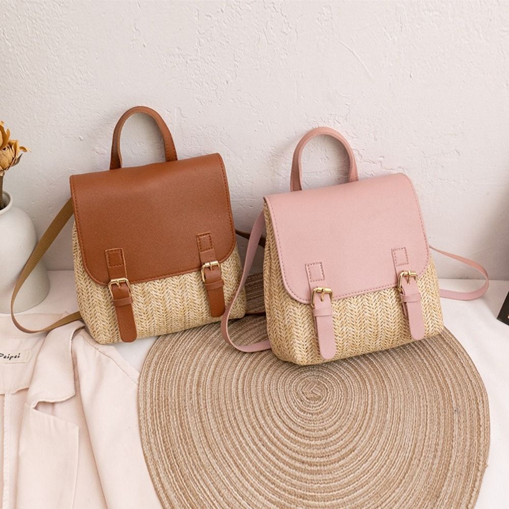 Vintage Fashion Look - Tas Ransel Jerami Kulit PU Fashion