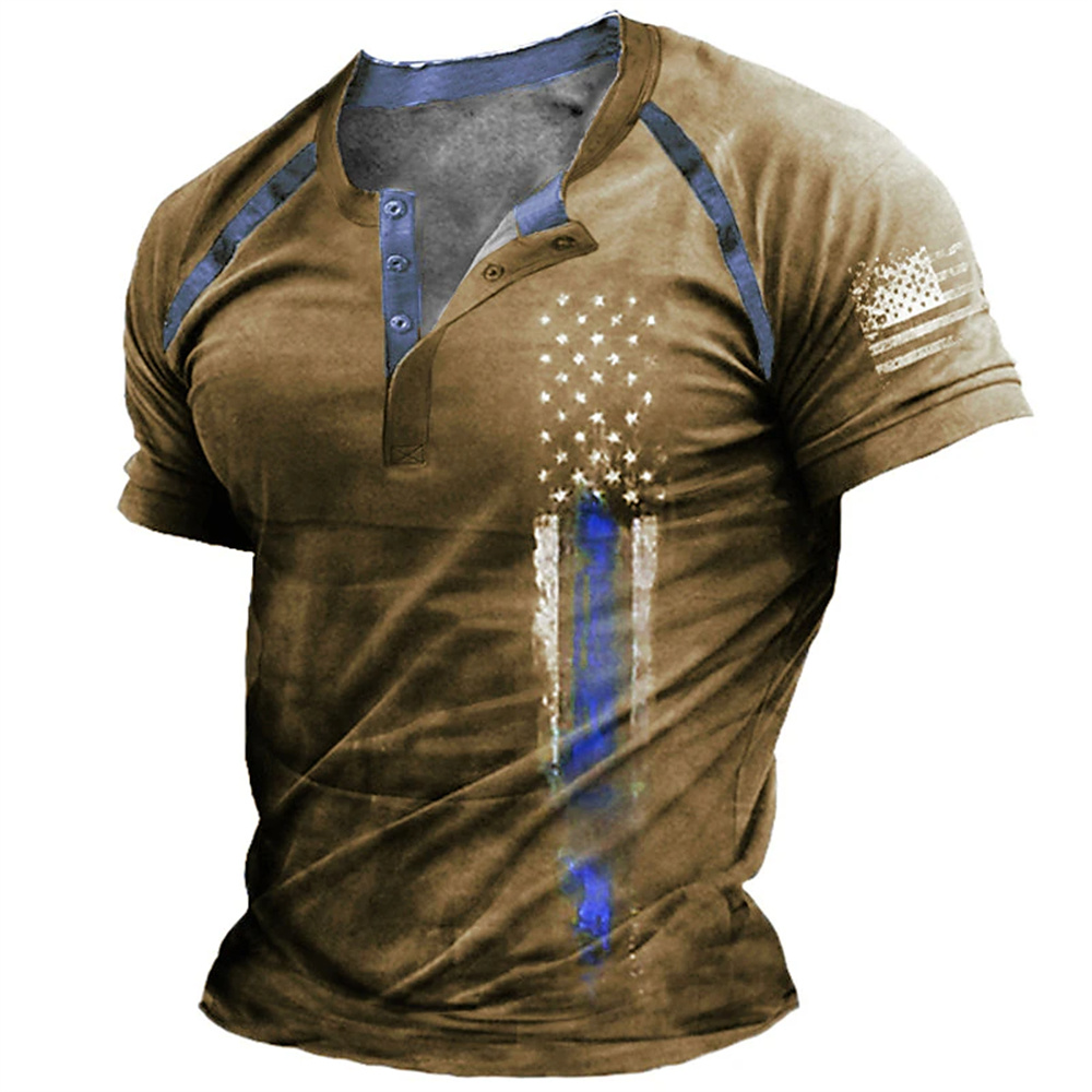 Kaos Henry Pria Motif Bendera  - Vintage Fashion Prints ulasan dan harga