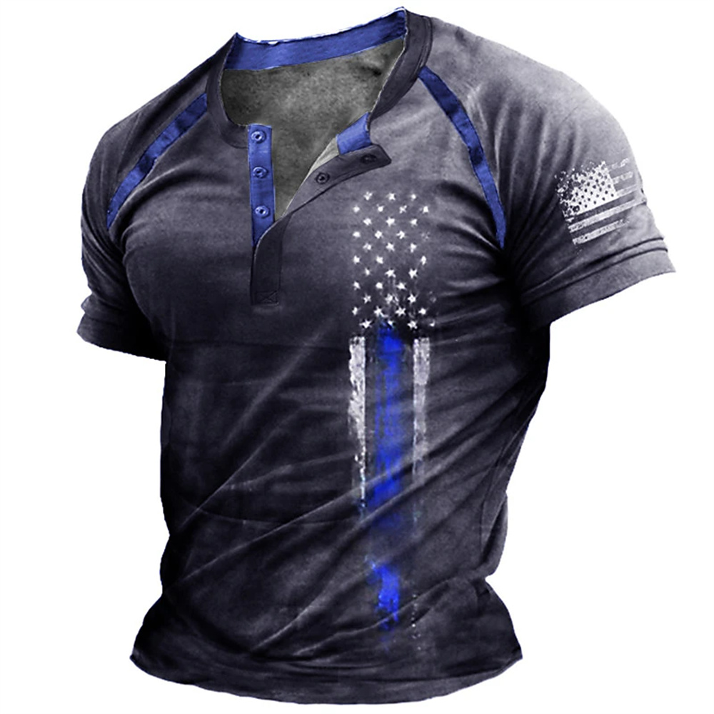 Kaos Henry Pria Motif Bendera  - Vintage Fashion Prints ulasan dan harga