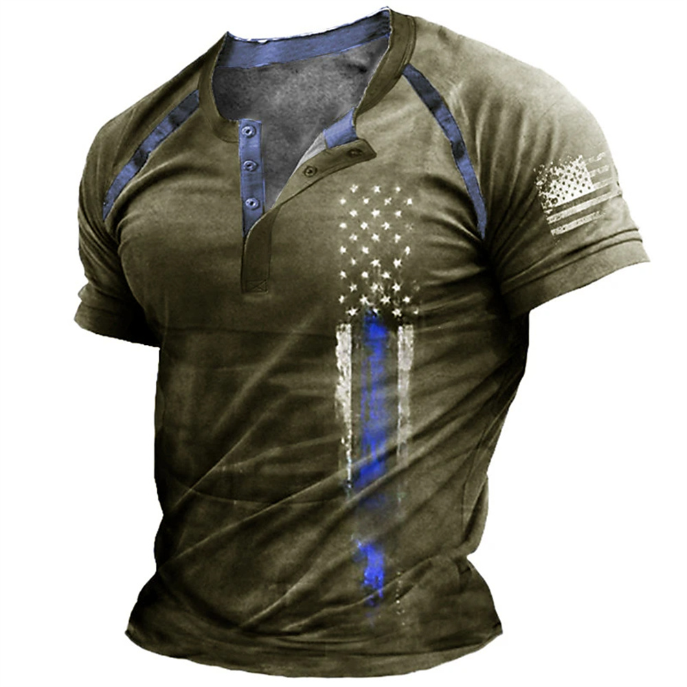 Kaos Henry Pria Motif Bendera  - Vintage Fashion Prints ulasan dan harga