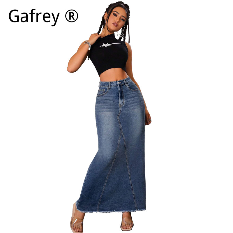 Rok Midi Denim Wanita Pinggang - Vintage Fashion Streetwear ulasan dan harga