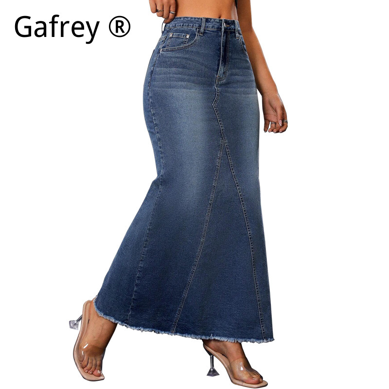 Rok Midi Denim Wanita Pinggang - Vintage Fashion Streetwear ulasan dan harga