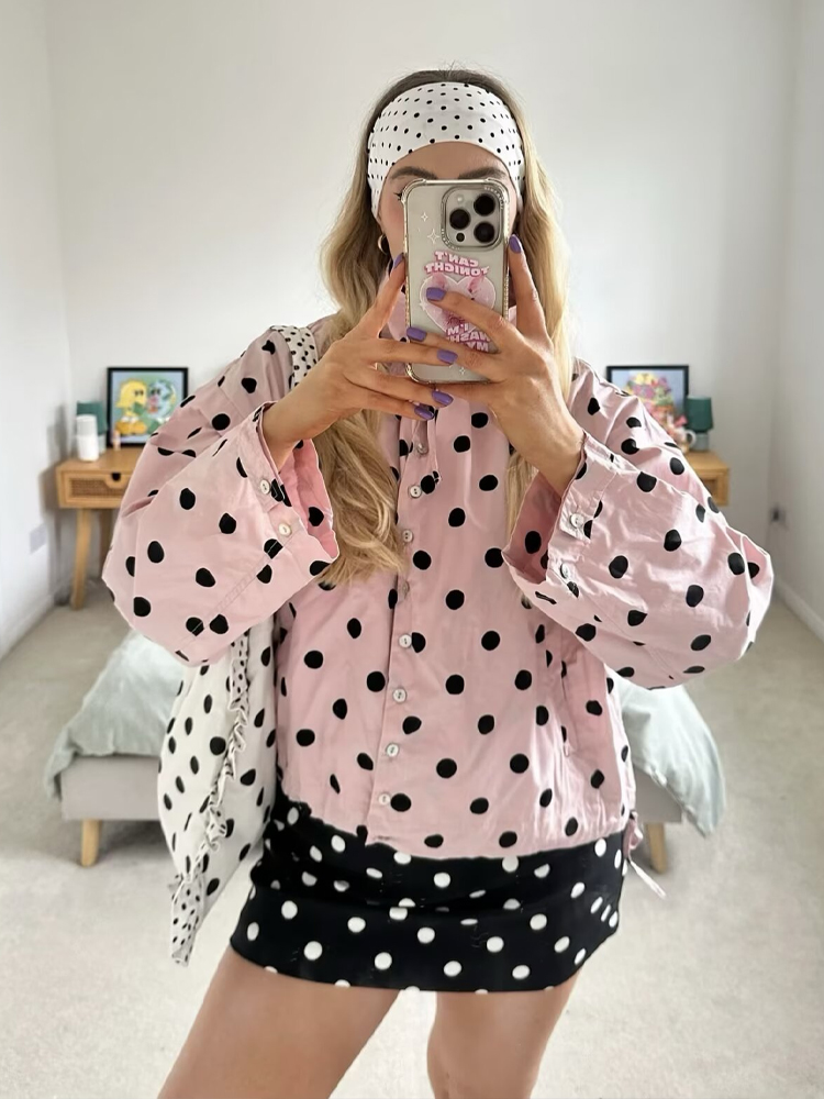 HH Jaket Serut Polkadot Fashio - Vintage Fashion Look ulasan dan harga