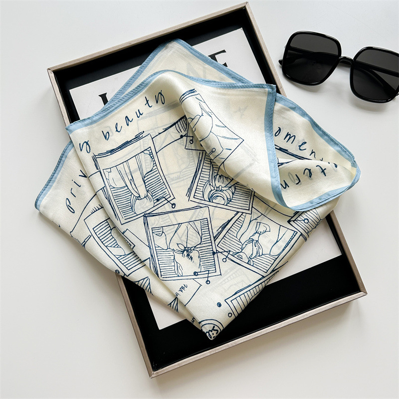 Syal Satin Motif Sketsa Vintag - Vintage Fashion Art ulasan dan harga